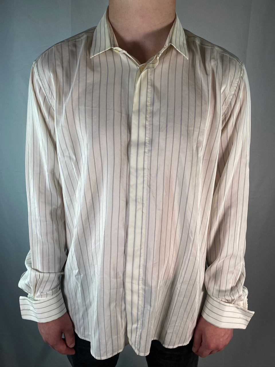 Valentino Pinstripe Collared Button Up ...